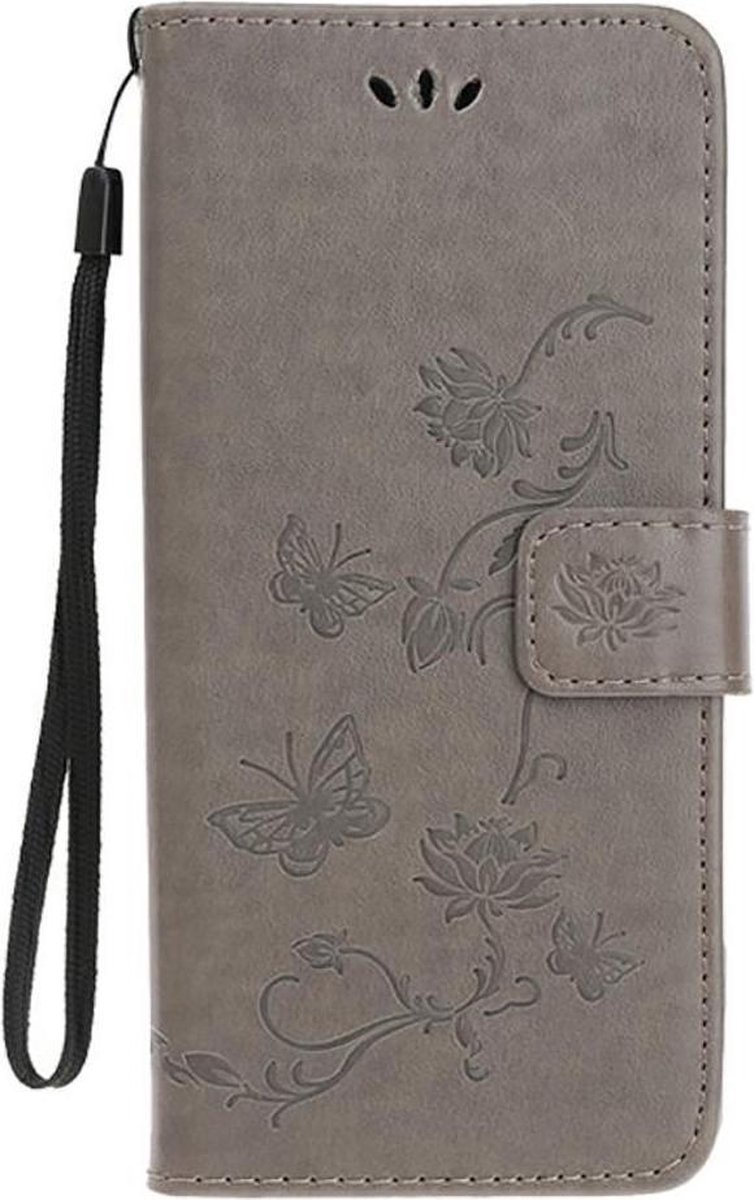 Shop4 - Samsung Galaxy S20 Ultra Hoesje - Wallet Case Bloemen Vlinder Grijs