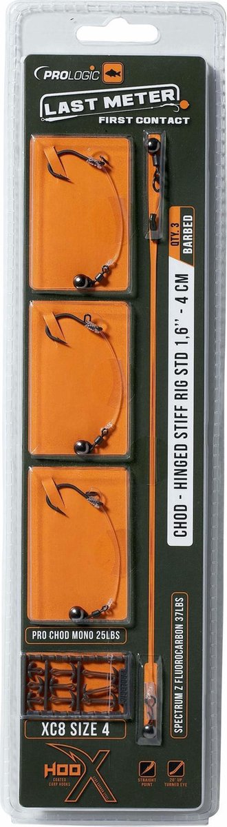 Prologic Last Meter Chod - Hinged Stiff Rig STD 4cm - Haak XC8 Barbed (3 pcs)