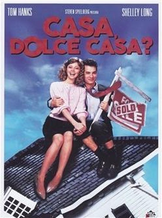 Tom Hanks en Shelley Long zitten op een dak met een "For Sale"-bord.