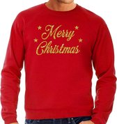 Foute Kersttrui / sweater - Merry Christmas - goud / glitter - rood - heren - kerstkleding / kerst outfit M (50)