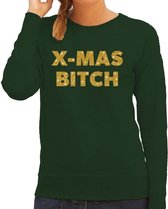 Foute Kersttrui / sweater - Christmas Bitch - goud / glitter - groen - dames - kerstkleding / kerst outfit L (40)