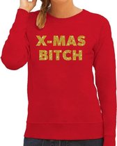 Foute Kersttrui / sweater - Christmas Bitch - goud / glitter - rood - dames - kerstkleding / kerst outfit L (40)