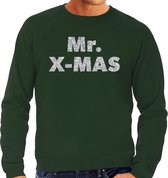 Foute Kersttrui / sweater - Mr. x-mas - zilver / glitter - groen - heren - kerstkleding / kerst outfit M (50)