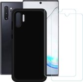 Samsung Galaxy Note 10 Plus Zwart TPU Siliconen Soft Case + 2X Tempered Glass Screenprotector