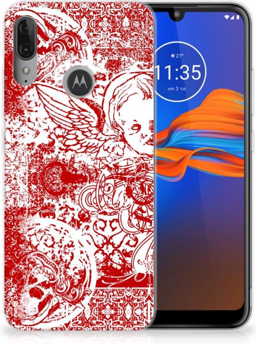 Silicone Back Case Motorola Moto E6 Plus Angel Skull Rood