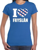 T-shirt I love Fryslan voor dames - blauw - Friesland shirtjes / outfit S