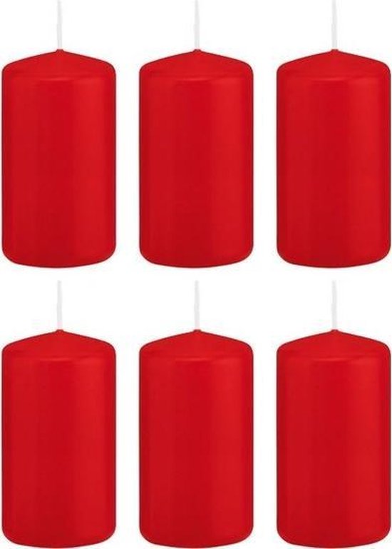 6x Rode cilinderkaarsen/stompkaarsen 5 x 10 cm 23 branduren - Geurloze kaarsen - Woondecoraties