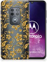 Motorola One Zoom TPU Siliconen Hoesje Gouden Bloemen