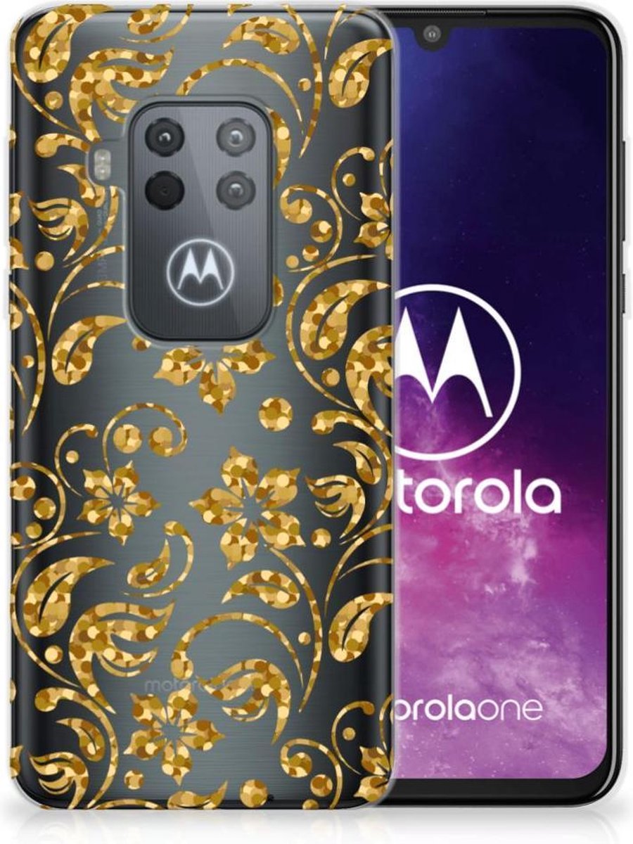 Motorola One Zoom TPU Case Gouden Bloemen