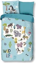 Good Morning Wildlife - Dekbedovertrek - Eenpersoons - 140x200/220 cm + 1 kussensloop 60x70 cm - Aqua