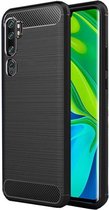 Geborsteld TPU Hoesje Geschikt voor Xiaomi Mi Note 10 (Pro) | Beschermhoes | Back Cover | Flexibel TPU | Stijlvol Carbon | Dun | Zwart