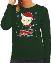 Foute Kersttrui / sweater - Merry Miauw Christmas - kat / poes - groen voor dames - kerstkleding / kerst outfit S (36)