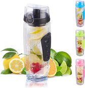 relaxdays waterfles met fruit filter - drinkbus met infuser - BPA-vrij - fruitwater zwart