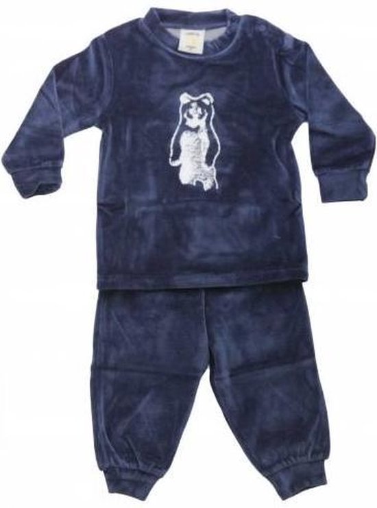 Lunatex velours baby / peuter pyjama Beer - 74 - Blauw | bol.com