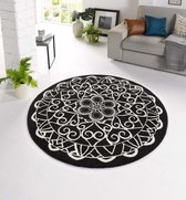 Modern vloerkleed rond Mandala - zwart 140 cm rond
