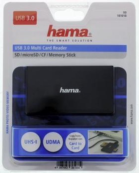 Hama USB-3.0-multi-kaartlezer, SD/microSD/CF/MS, zwart - Hama