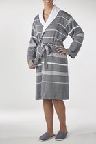 Hamam Badjas Leyla Badstof Black - M - hotelkwaliteit - dames/heren/unisex - sjaalkraag - luxe badjas - sauna badjas - badjas met badstof - ochtendjas - duster - reisbadjas - badma
