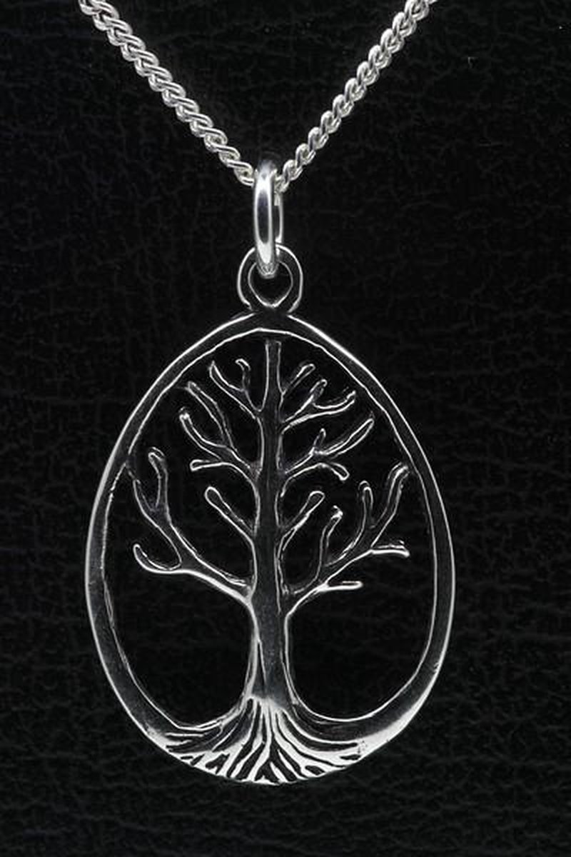 Zilveren Levensboom ketting hanger - ovaal