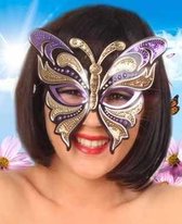 Oogmasker vinyl vlinder met pailletten paars/goud