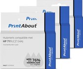 PrintAbout huismerk Inktcartridge 711 (CZ134A) Cyaan Voordeelbundel 3-pack geschikt voor HP