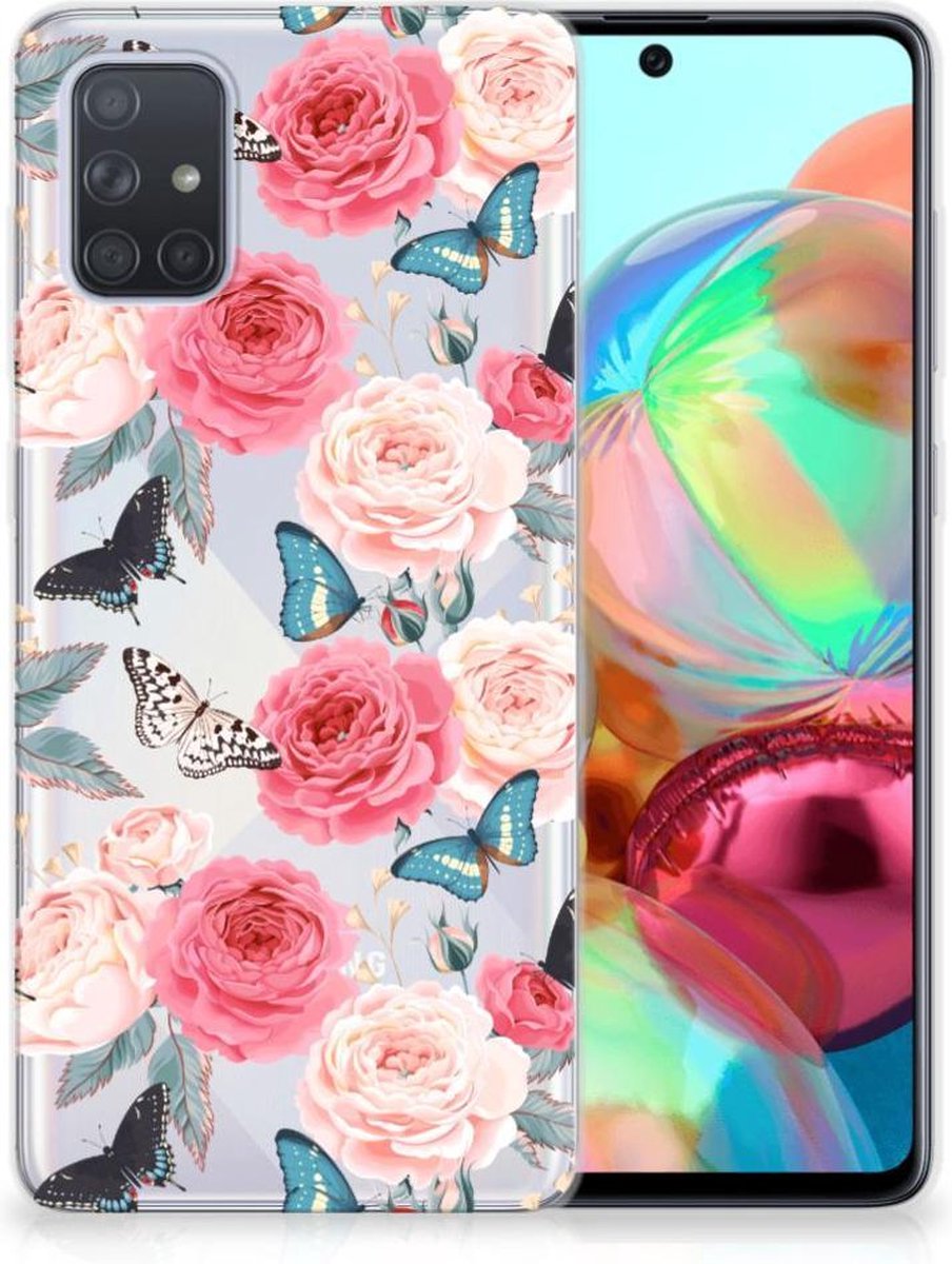 Back Cover voor Samsung Galaxy A71 TPU Case Butterfly Roses