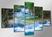 Peinture - Waterfall XXL, Bleu / Vert, 200X100cm, 5 panneaux