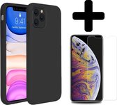 Hoes voor iPhone 11 Pro Hoesje Siliconen Case Cover Zwart Met Screenprotector Glas