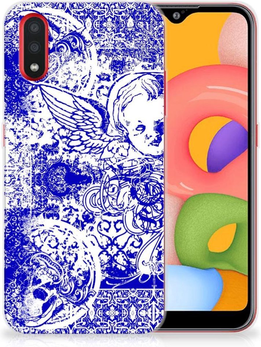 Silicone Back Case Samsung Galaxy A01 Angel Skull Blauw