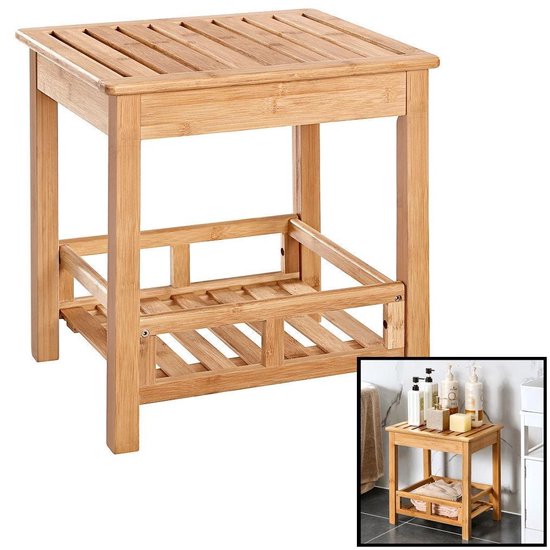 Badkamerbankje van bamboe hout - Stevig houten stoel / bankje voor badkamer  - Handig... | bol.com