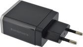 Mobiparts USB-A thuislader met 2 poorten en losse USB Micro B kabel - Smart IC - 4,8A / zwart - 1 meter