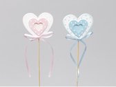 Geboorte - Cb. 8 Wooden Baby Hearts/stick Pink/blue 6x5.5cm