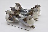 Bijstekers - 12x5cm Feather Birds  W.clip6pcs/box Natural-grey