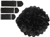 Pompon van papier, d 20+24+30 cm, 16 gr, zwart, 3 stuk/ 1 doos