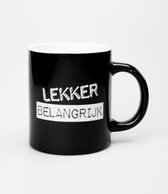 Zwart Wit Mok - Lekker belangrijk - Gevuld met luxe toffeemix - In cadeauverpakking met krullint