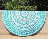 Bohemida Rond XL Strandkleed Roundie 185cm- Roundie Groen/ Wit Ombre -  Katoen