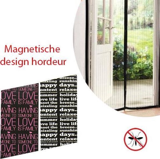 Design Magnetische Hordeur Kleur Zwart met Roze Tekst - Merkloos