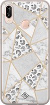 Huawei P20 Lite hoesje siliconen - Stone & leopard print | Huawei P20 Lite (2018) case | Bruin/beige | TPU backcover transparant