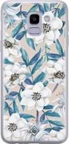 Samsung J6 (2018) hoesje siliconen - Bloemen / Floral blauw | Samsung Galaxy J6 (2018) case | blauw | TPU backcover transparant