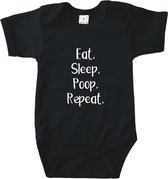 Rompertjes baby met tekst - Eat, sleep, poop, repeat - Romper zwart - Maat 74/80