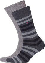 Tommy Hilfiger Duo Stripe Socks (2-pack) - herensokken katoen - gestreept en uni - antraciet grijs - Maat: 39-42