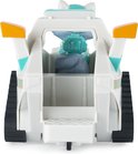 Achterkant van de Everest sneeuwschuiver speelgoedauto met de Paw Patrol figuur Everest erin.