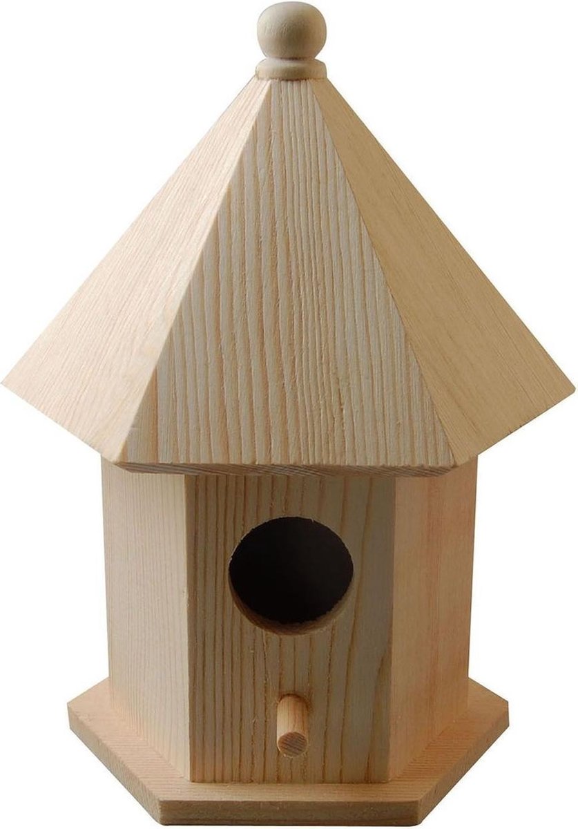 Houten vogelhuisje/nesthuisje van pijnboomhout 16 cm - Vogelhuisjes tuindecoraties - Merkloos