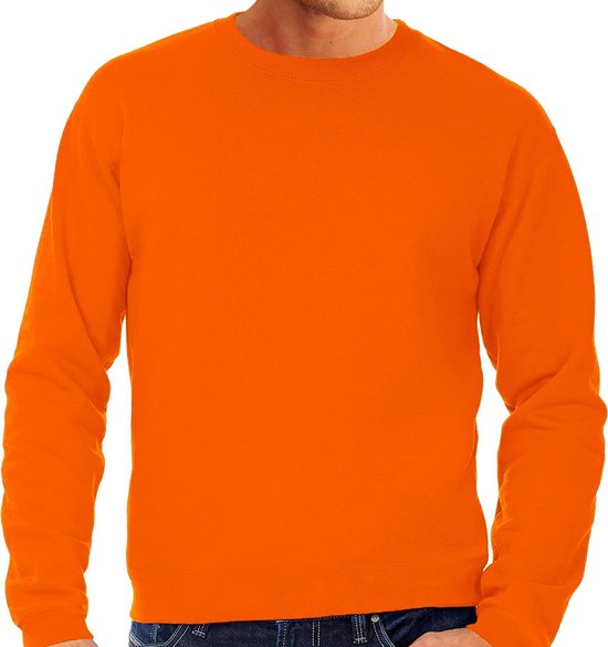 Grote maten sweater / sweatshirt trui oranje ronde voor heren basic... bol.com