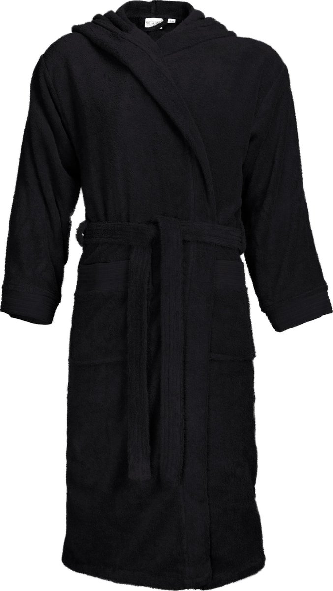 The One Badstoffen Badjas met capuchon Zwart L/XL