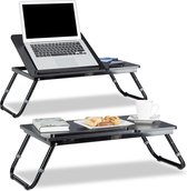 Relaxdays 2x laptoptafel hout - bedtafel - opklapbaar - bed bank tafel tafeltje - set