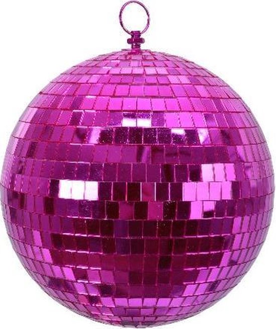 2x Fuchsia roze disco spiegelballen kerstballen 8 cm bol