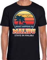 Malibu zomer t-shirt / shirt What happens in Malibu stays in Malibu voor heren - zwart - Malibu party / vakantie outfit / kleding/ feest shirt L