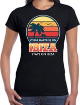 Ibiza zomer t-shirt / shirt What happens in Ibiza stays in Ibiza voor dames - zwart - Ibiza party / vakantie outfit / kleding/ feest shirt L