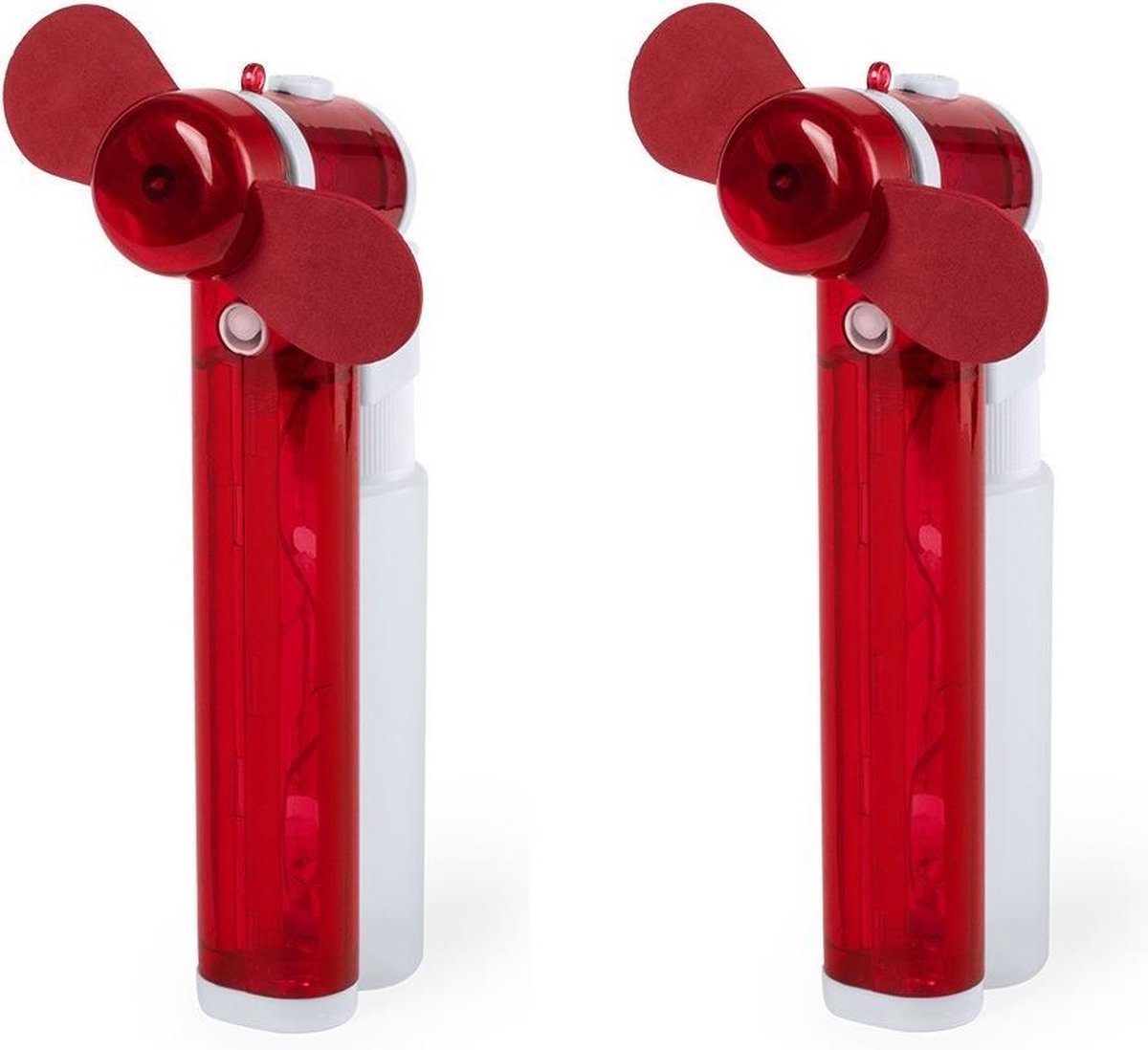 Set van 2x stuks zak ventilator/waaier rood met water verstuiver - Mini hand ventilators van 16 cm