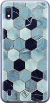 Samsung A10 hoesje siliconen - Blue cubes | Samsung Galaxy A10 case | blauw | TPU backcover transparant